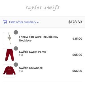 Taylor Swift Sweatsuit and necklace. Brand new never been worn.